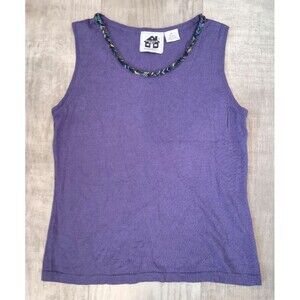Storybook Knits Silk Wool Blend Beaded Tank Top Size M Sleeveless Sweater Purple